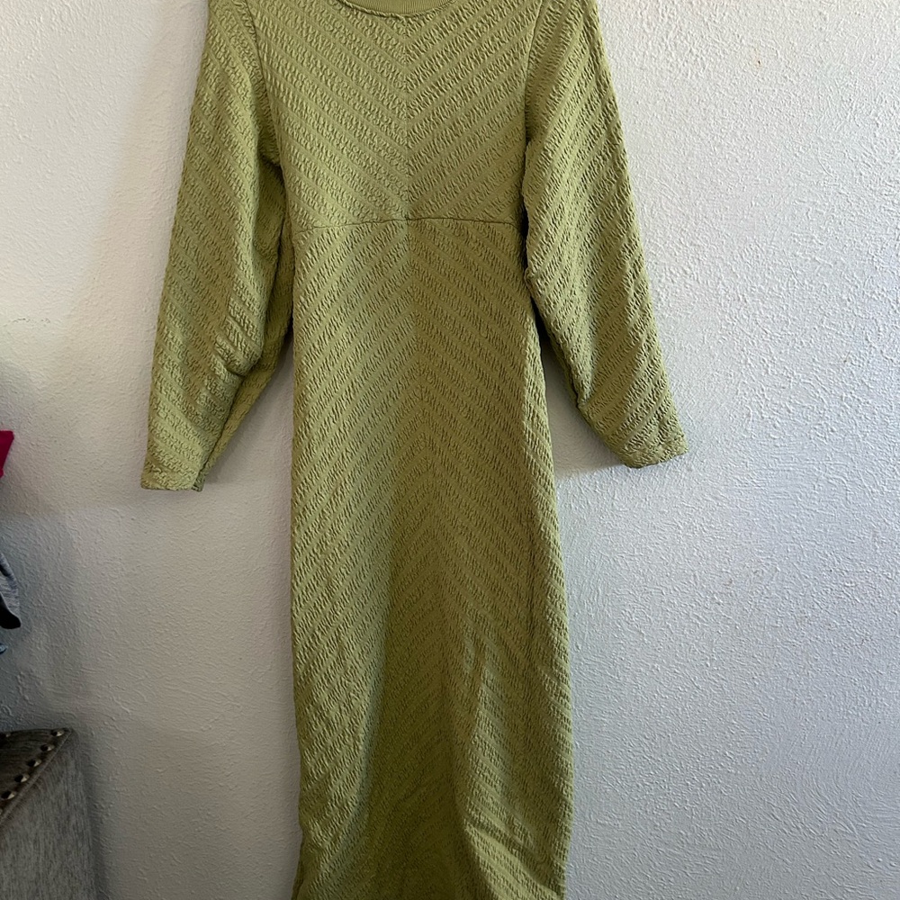 Free People Long Sleeve Textured Green Dress